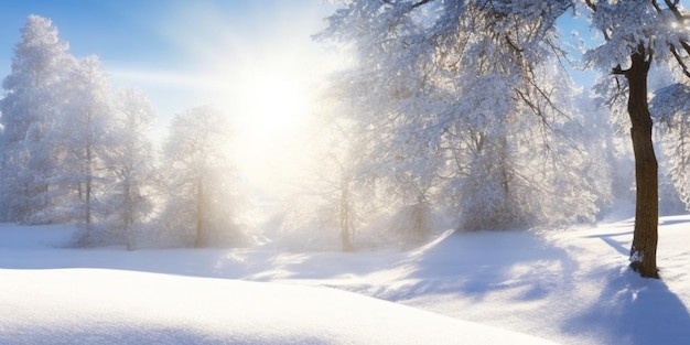 Een betoverend winterlandschap met bomen bedekt met glinsterende sneeuw