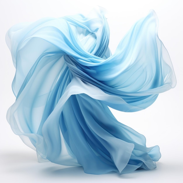 Een betoverende 3D-display Een vliegende stof in blauw tegen een boeiende witte achtergrond