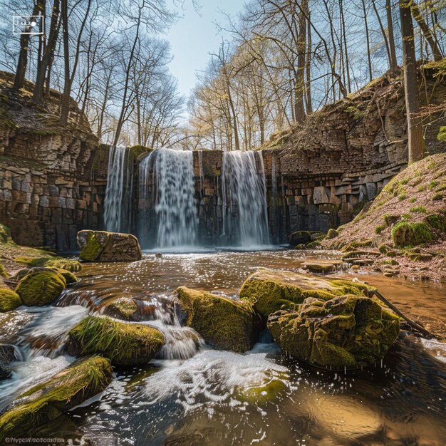 Een betoverende lentewaterval in een weelderig bos