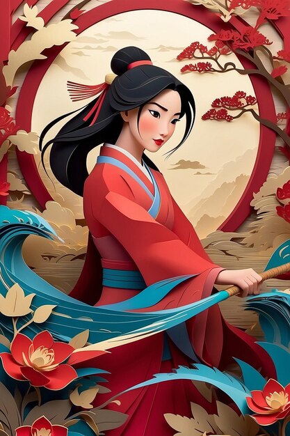 Een betoverende papier-cut animatie van het iconische verhaal van Mulan scherm generatieve ai