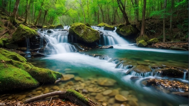 Een betoverende waterval in een weelderig groen bos.