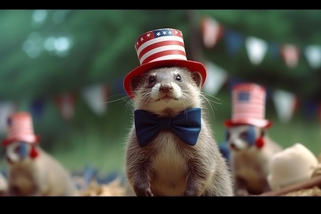 Een bever met een hoed op met het woord usa erop