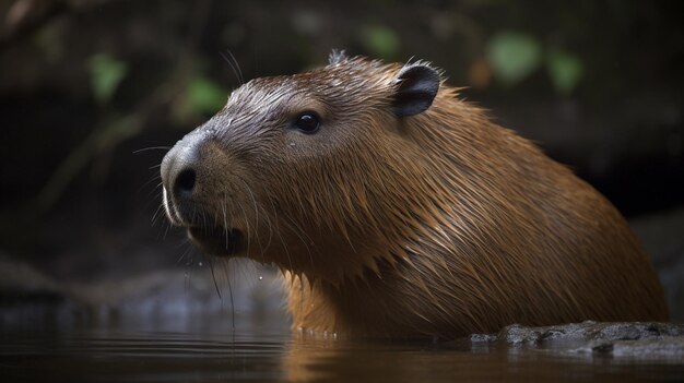 een bever zwemt in een vijver.