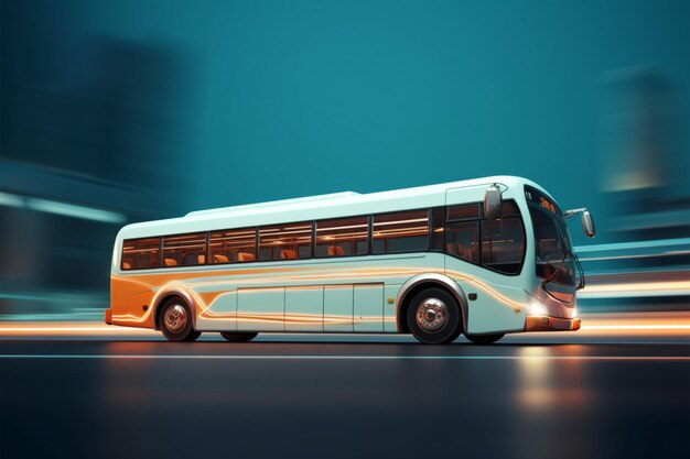 Een bewegende bus dient als een levendige achtergrond die de energieke puls van het vervoer weergeeft