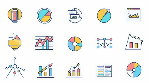 Een bewerkbare set van moderne lijn iconen gerelateerd aan gegevensanalyse, waaronder kaarten grafieken verkeer analyse big data en meer 48x48 pixels