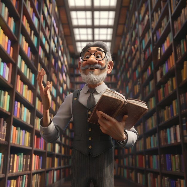 Foto een bibliothecaris in de bibliotheek 3d cartoon