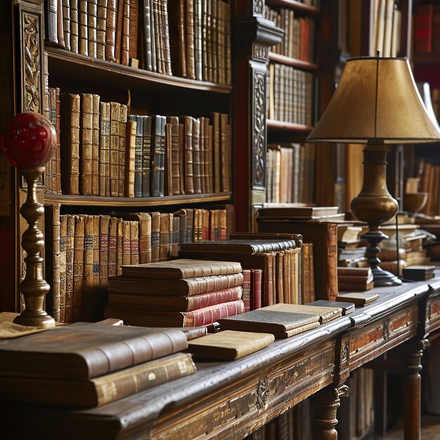 Een bibliotheek met een collectie van antieke en zeldzame Ai generatieve