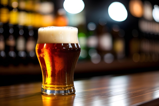 Foto een biertje op een tafel met een glas