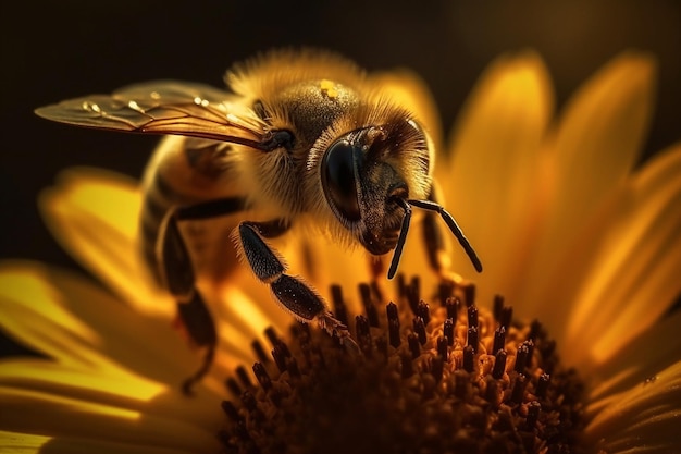 Een bij op een bloem met een geel hart