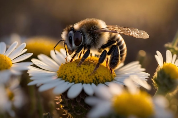 Een bij op een bloem met een gele achtergrond