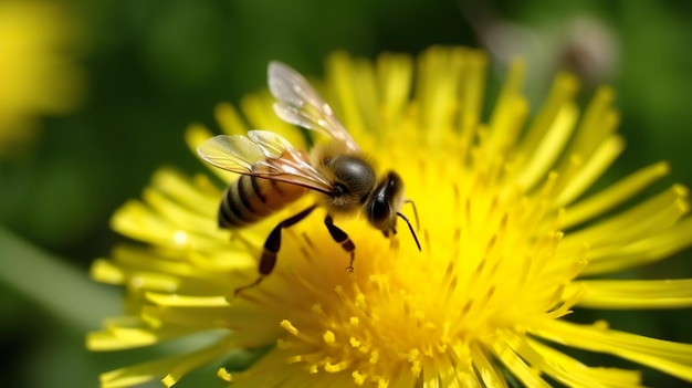 Een bij op een paardebloembloem