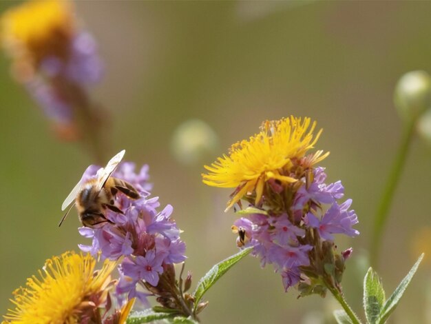 Een bij op wilde bloemen