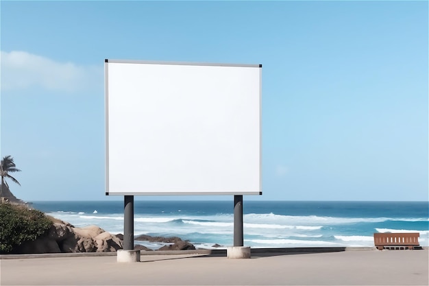 Een billboard-mockup geplaatst op een idyllische locatie aan zee, perfect voor reclame in de zomer