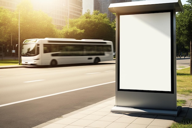 Een billboard voor een bus met de tekst "billboards" aan de kant van de weg.