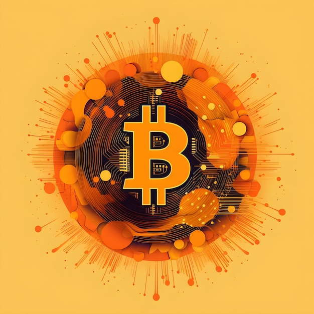 Een bitcoin-logo op een gele achtergrond