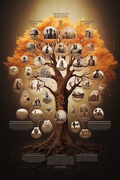 Foto een black history month 3d poster met een boom waarvan de wortels en takken de namen van belangrijke f