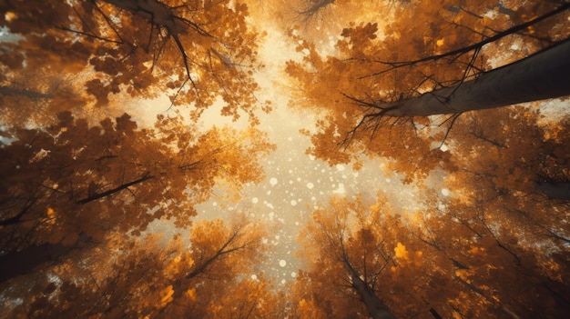 Een bladerdak tijdens de herfst met bladeren Onderaanzicht Generatieve AI