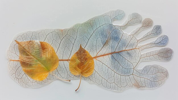 Een bladvormige voetafdruk is gemaakt van drie bladeren