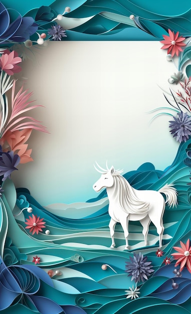 Een blanco briefhoofd met origami dierenframe quilling gesneden kunstpapier illustratie