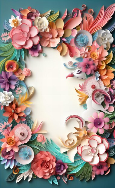 Een blanco briefhoofd met origami dierenframe quilling gesneden kunstpapier illustratie