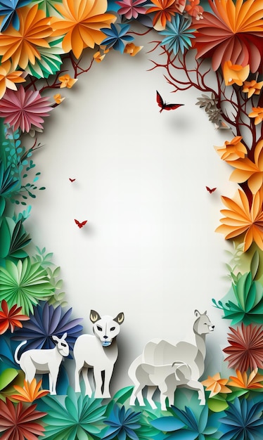 Een blanco briefhoofd met origami dierenframe quilling gesneden kunstpapier illustratie