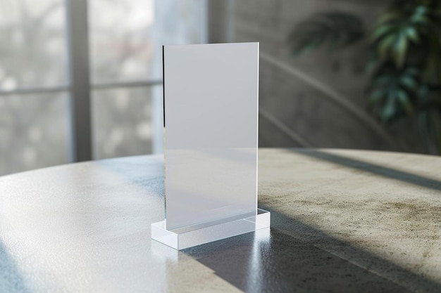 Foto een blanco kaart op een tafel voor een raam