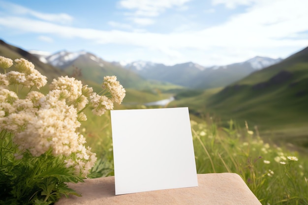 Een blanco kaartmodel met uitzicht op een schilderachtig berglandschap voor een bestemmingsevenement Romantisch