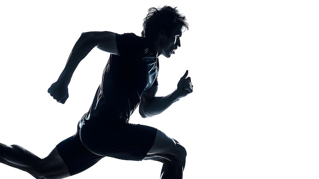 Foto een blanke man loopt sprint joggen in silhouet studio geïsoleerd op witte generatieve ai