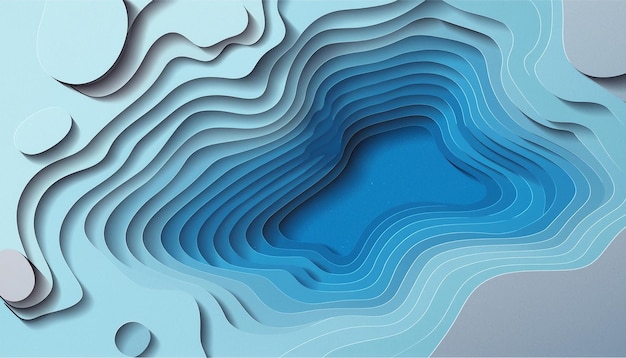 een blauw abstract beeld van een spiraalvormig ontwerp met een man aan de linkerkant