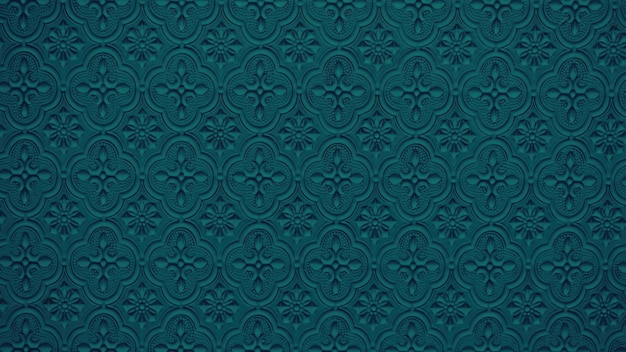 een blauw behang met een bloempatroon erop