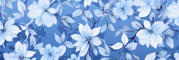 een blauw bloemdessin met witte bloemen.