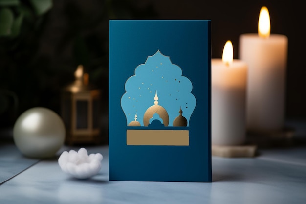 een blauw boek met een blauwe omslag met de tekst moskee