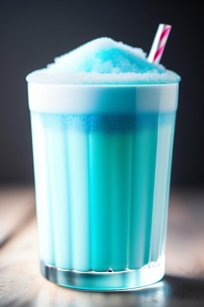 Een blauw drankje met een rietje en een rood-wit rietje.