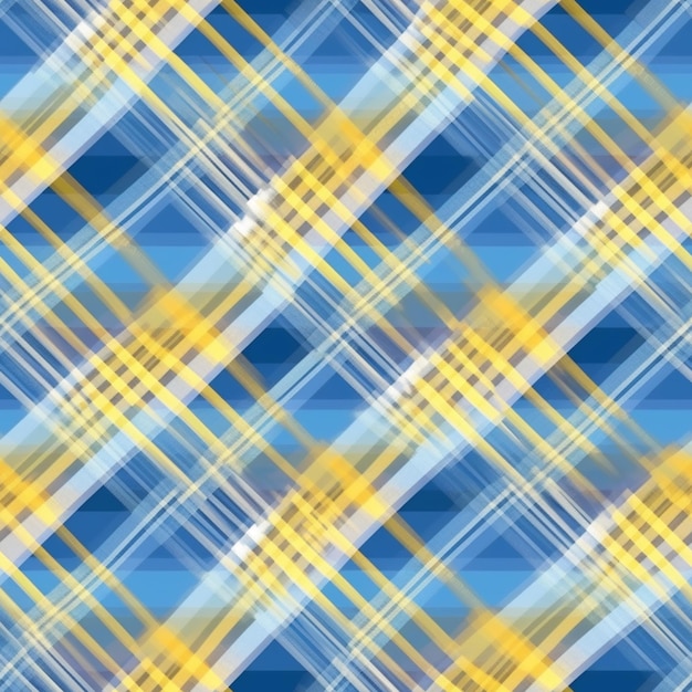 een blauw en geel plaidpatroon met een diagonaal ontwerp generatief ai