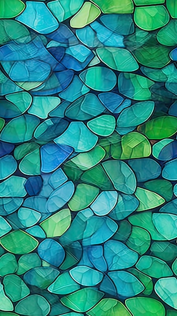 Een blauw en groen zeeglasmozaïek met een blauw en groen patroon.
