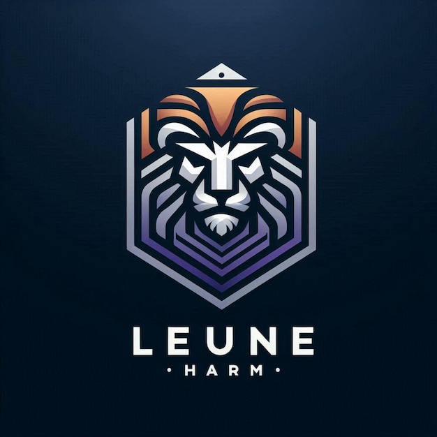 een blauw en paars logo met een leeuwenhoofd