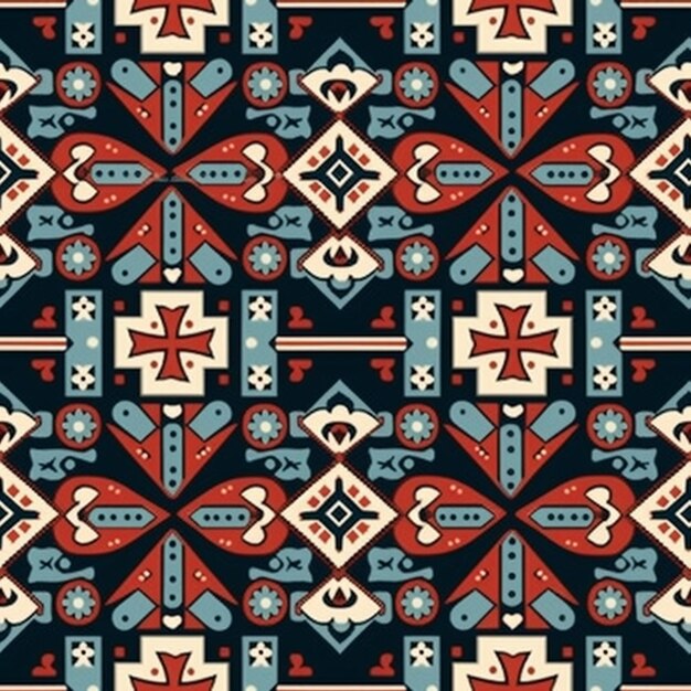 Een blauw en rood patroon met een gestileerd ontwerp generatief ai