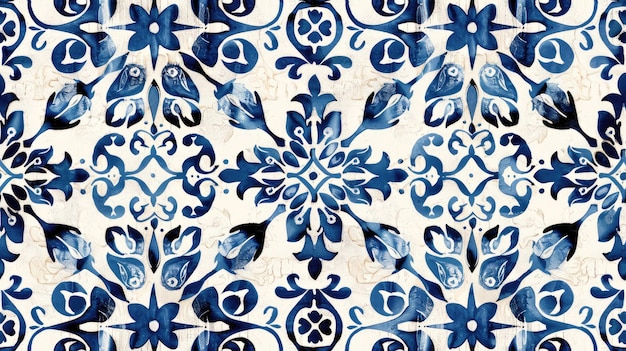 een blauw en wit bloemenpatroon met het nummer 3 in het blauw