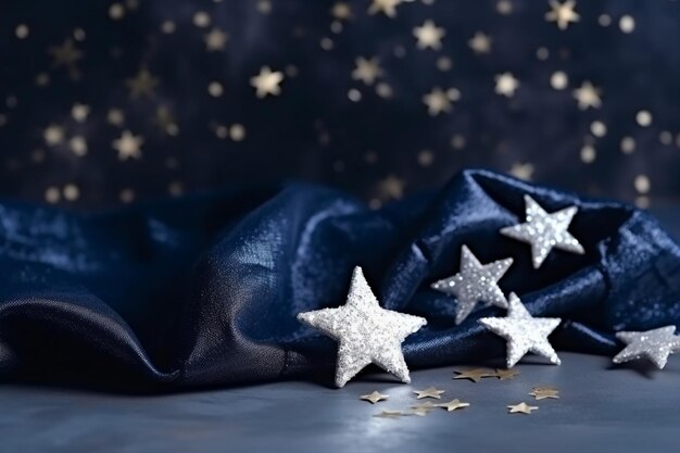 Een blauw fluwelen kleed met sterren erop en een donkerblauw kleed met het woord sterren erop.