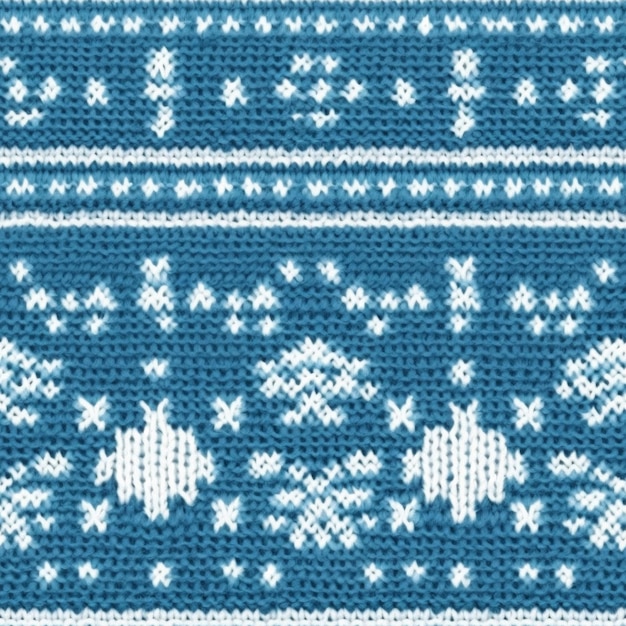 Een blauw gebreid patroon met witte sterren en een witte ster.