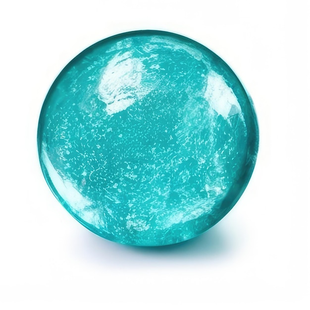 Een blauw glazen object met een blauwe cirkel in het midden.