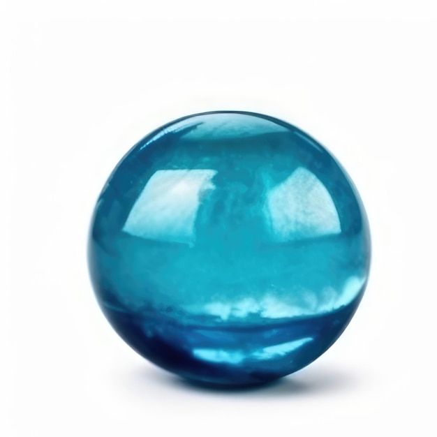 Een blauw glazen object met een weerspiegeling van de lucht erop.