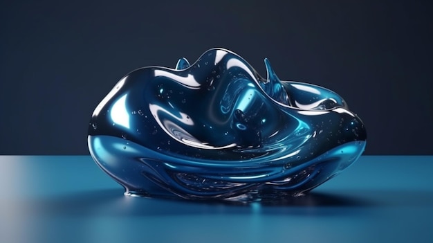 Een blauw glazen sculptuur met het woord art erop