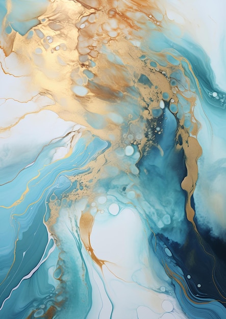 Een blauw-gouden schilderij op een abstracte achtergrond