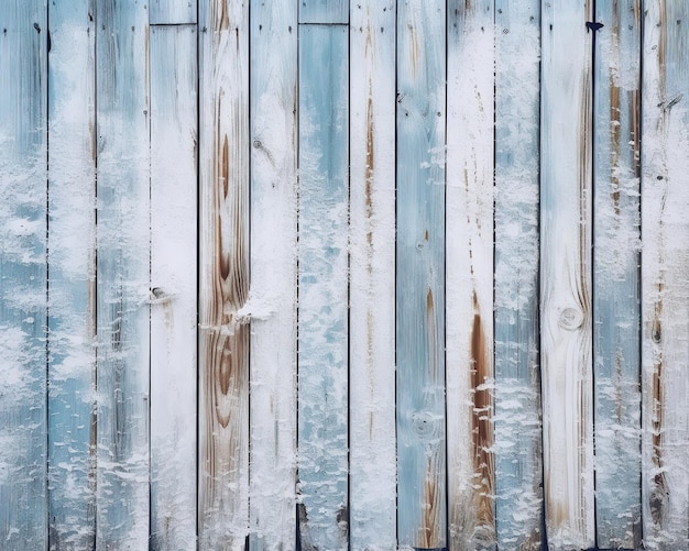 Een blauw houten hek met witte en blauwe verf.