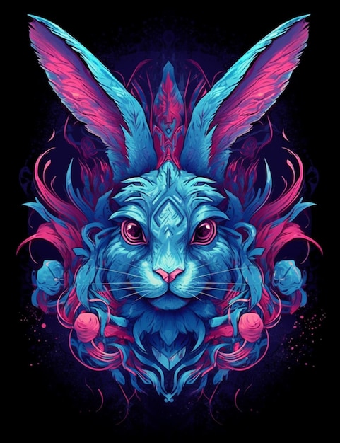 Een blauw konijn met roze ogen en lange oren generatieve ai