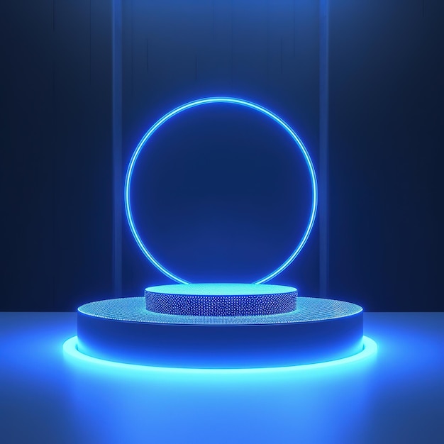 Een blauw led-licht met een rond podium voor displayproducten