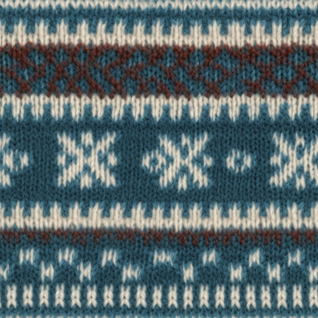 Een blauw met bruin gebreid patroon met het woord winter erop.