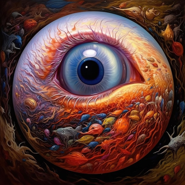Een blauw oog wordt door de persoon op een schilderij getoond