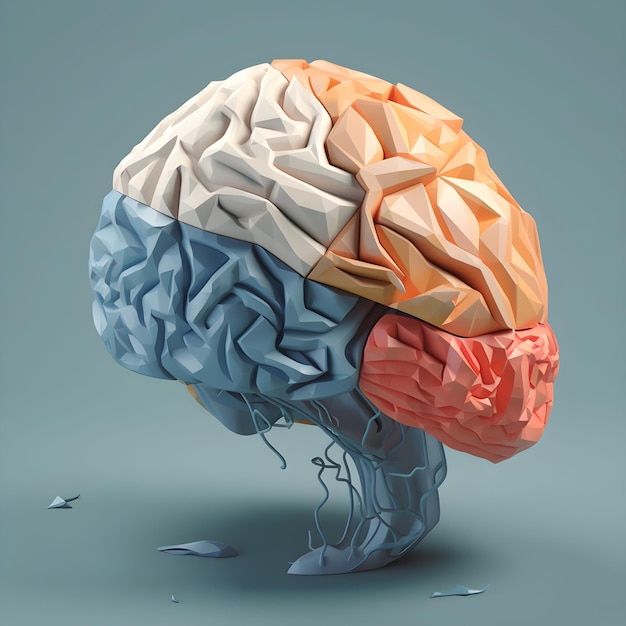 Een blauw, rood en wit brein wordt getoond met een blauw en rood brein aan de linkerkant.